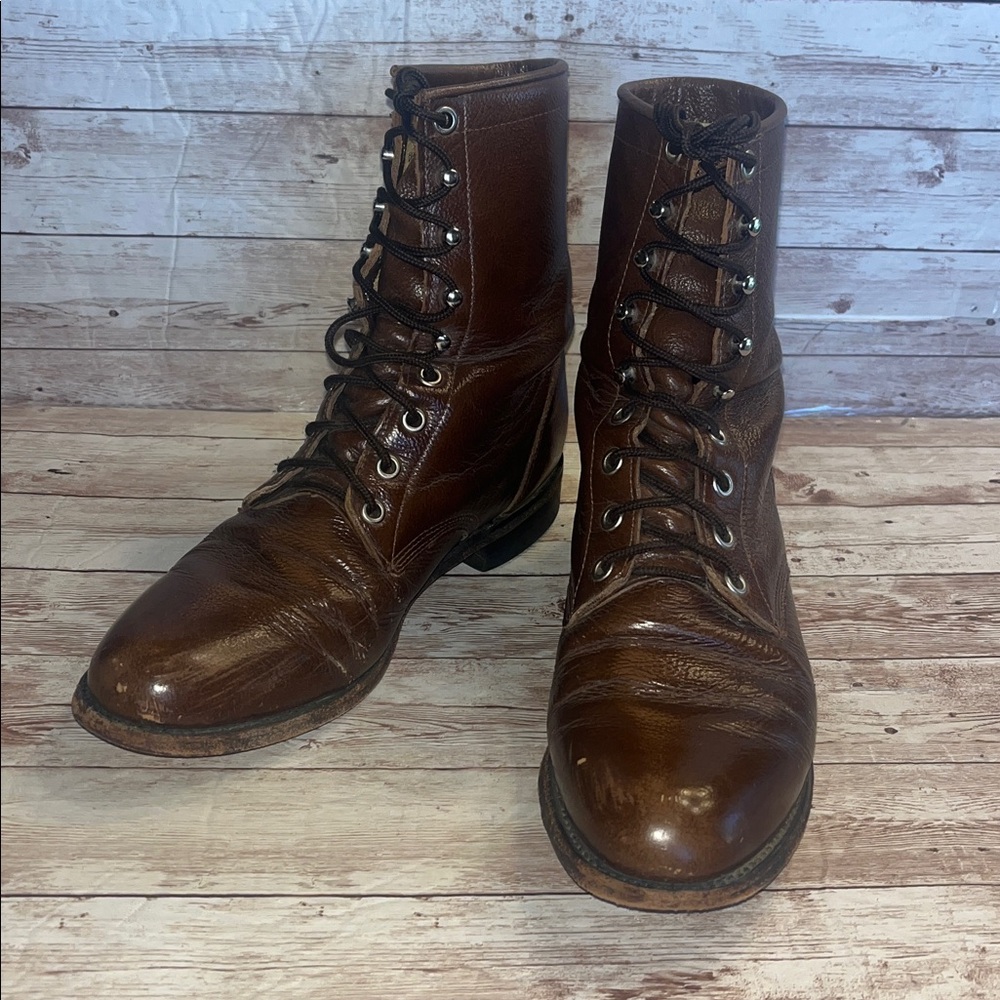 Justin Boots Brown Leather Lace-Up Boots Size 7 B